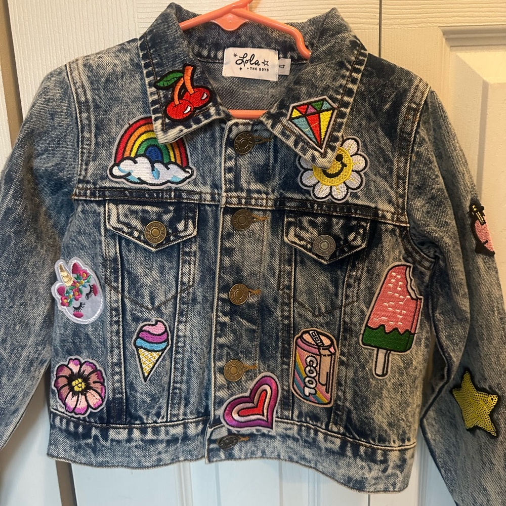 Lola + The Boys Blue Denim Jacket with Colorful Patches